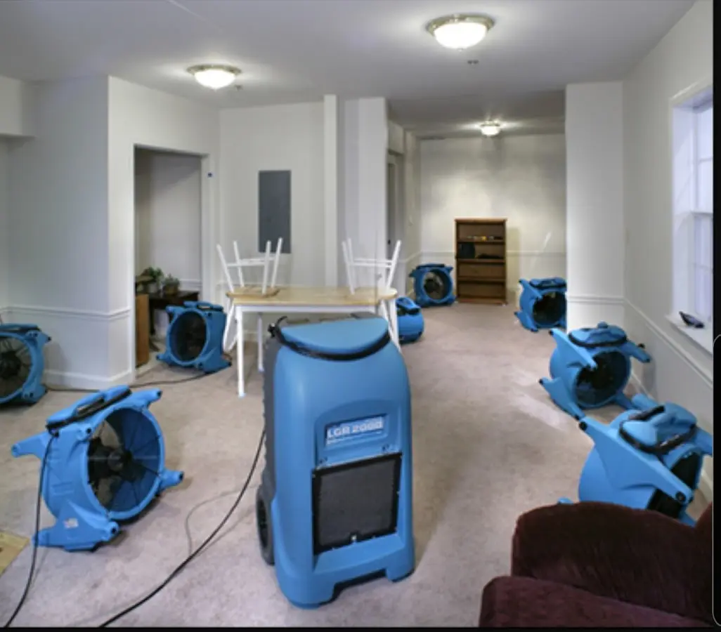 Air movers and dehumidifier setup for Water Damage Restoration in Pataskala